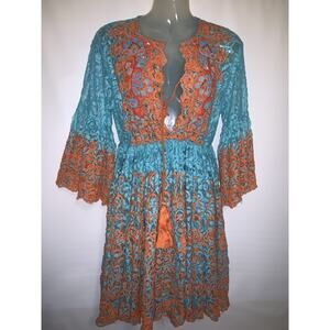 Antica Sartoria by Giacomo Cinque Dress Women’s Size OS Boho Orange &Blue Beaded
